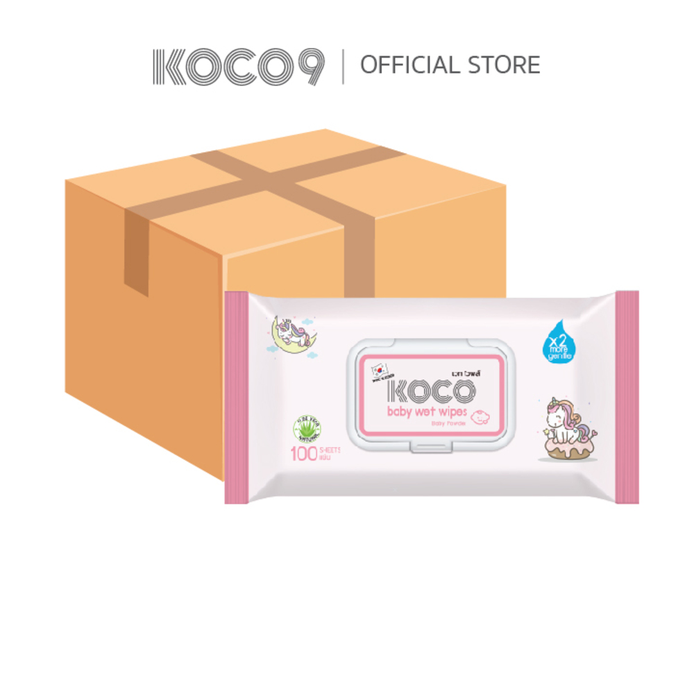 [ขายยกลัง] KOCO baby wet wipes Baby Powder 100 sheets x 20 ห่อ